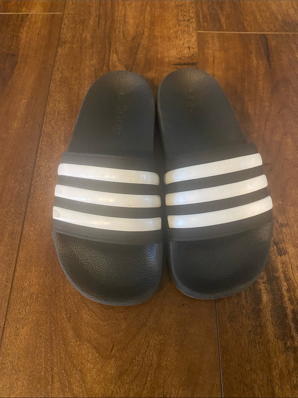 adidas Black Slides with White Three-Stripes Accent